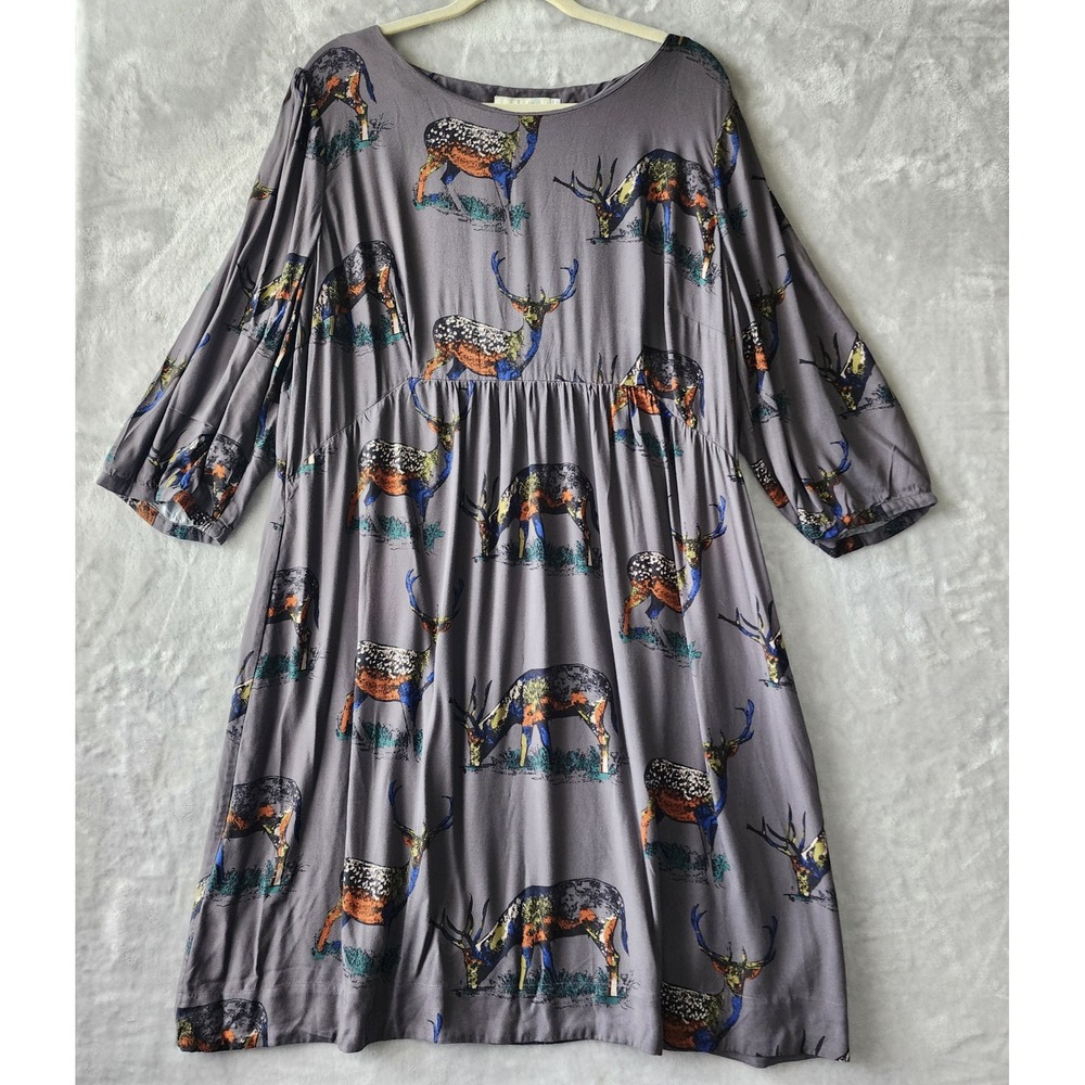 Boden Dress Womens Size 18 Long Deer Stag Buck Print Empire Waist 18L
